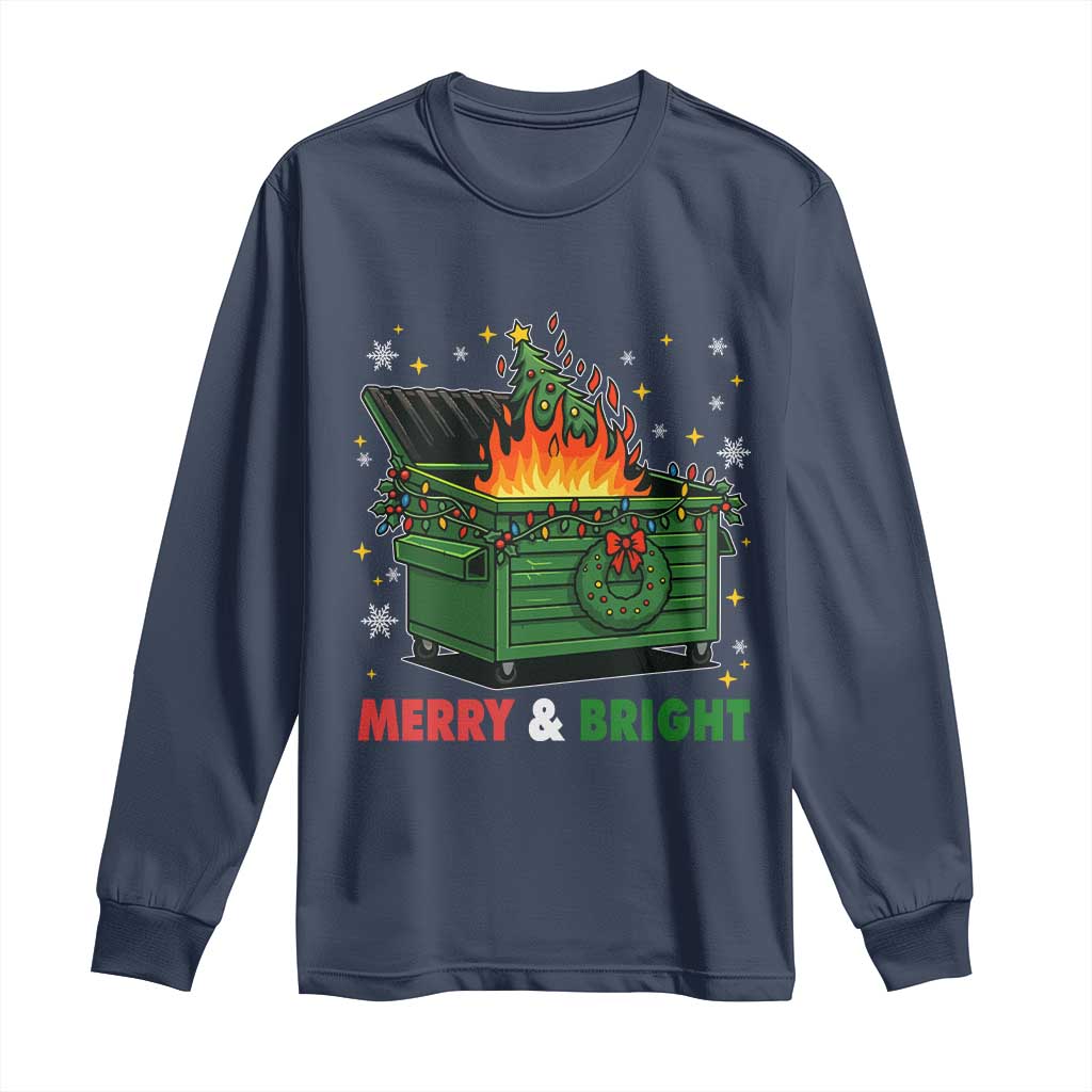 Funny Lil Dumpster Fire Christmas Long Sleeve Shirt Merry And Bright Xmas Tree - Wonder Print Shop