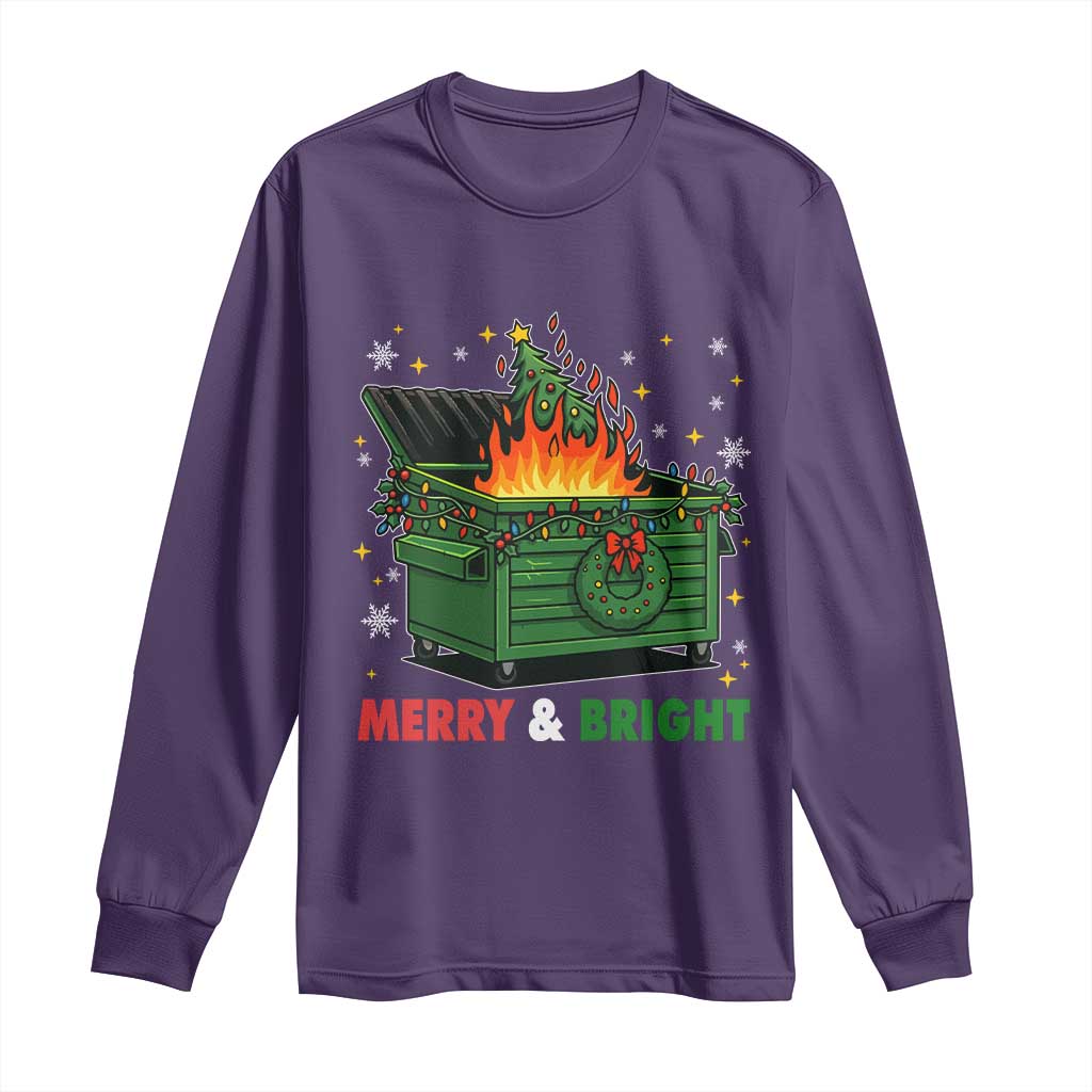 Funny Lil Dumpster Fire Christmas Long Sleeve Shirt Merry And Bright Xmas Tree - Wonder Print Shop