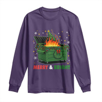 Funny Lil Dumpster Fire Christmas Long Sleeve Shirt Merry And Bright Xmas Tree - Wonder Print Shop