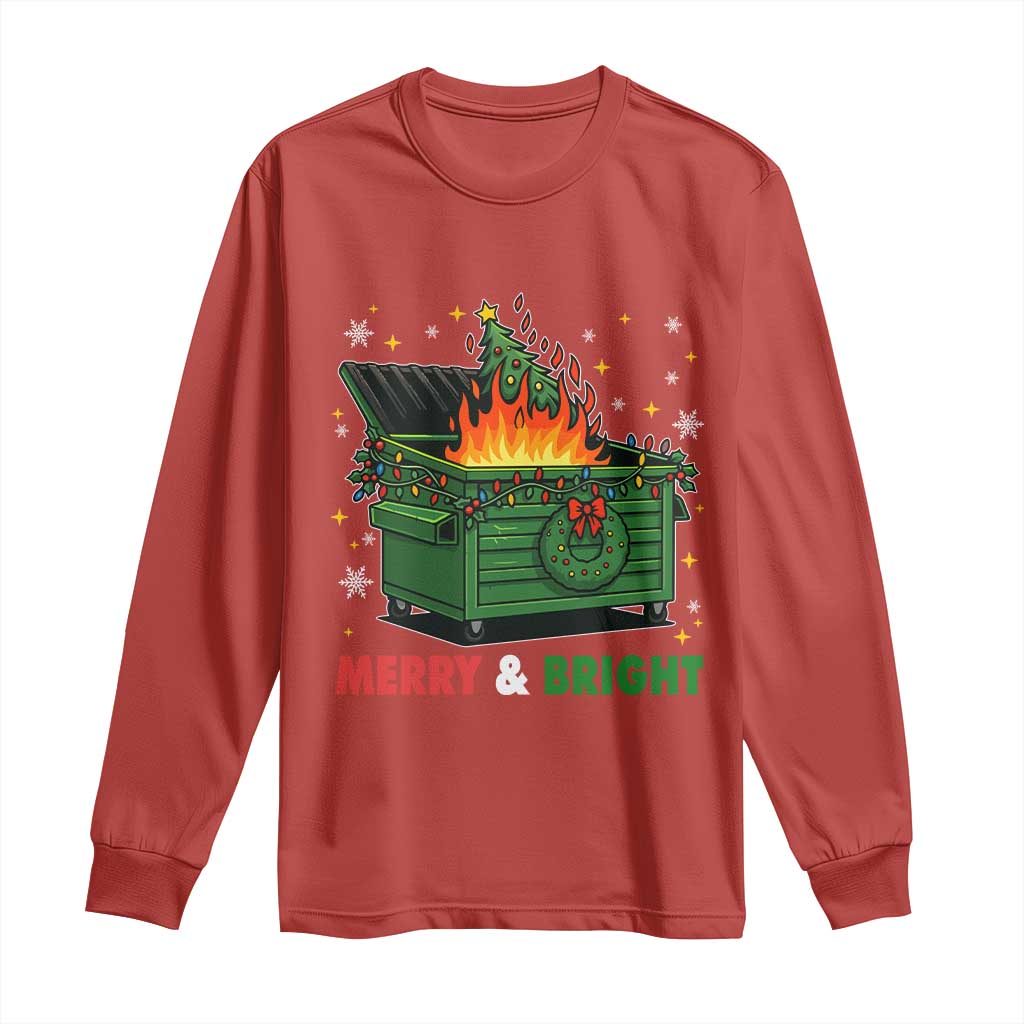 Funny Lil Dumpster Fire Christmas Long Sleeve Shirt Merry And Bright Xmas Tree - Wonder Print Shop