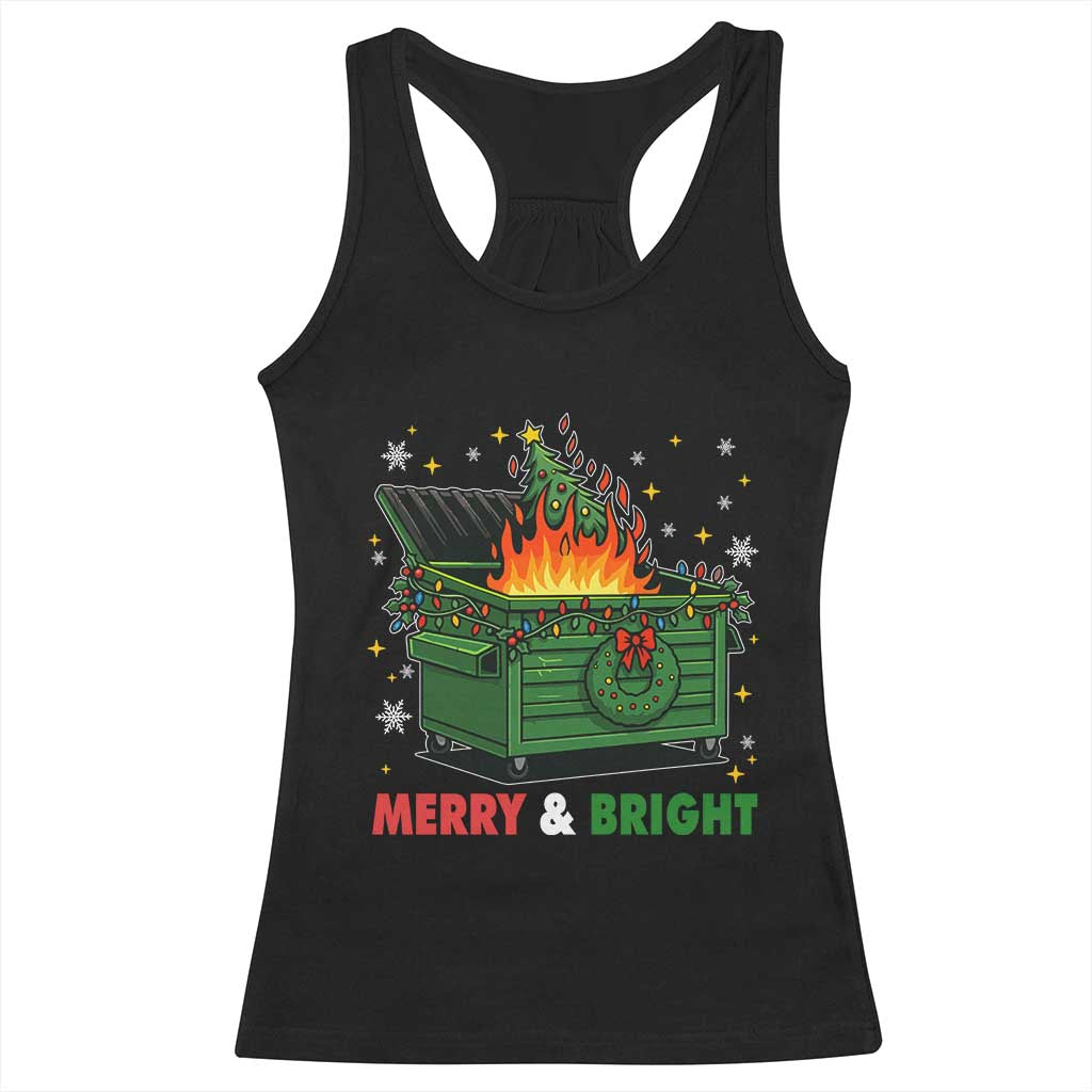 Funny Lil Dumpster Fire Christmas Racerback Tank Top Merry And Bright Xmas Tree - Wonder Print Shop