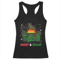 Funny Lil Dumpster Fire Christmas Racerback Tank Top Merry And Bright Xmas Tree - Wonder Print Shop