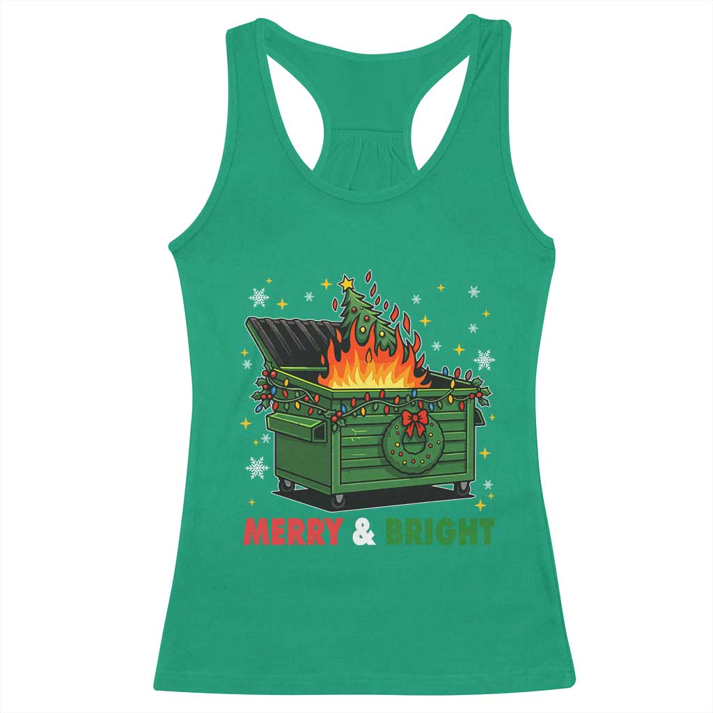 Funny Lil Dumpster Fire Christmas Racerback Tank Top Merry And Bright Xmas Tree - Wonder Print Shop
