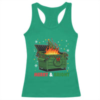 Funny Lil Dumpster Fire Christmas Racerback Tank Top Merry And Bright Xmas Tree - Wonder Print Shop