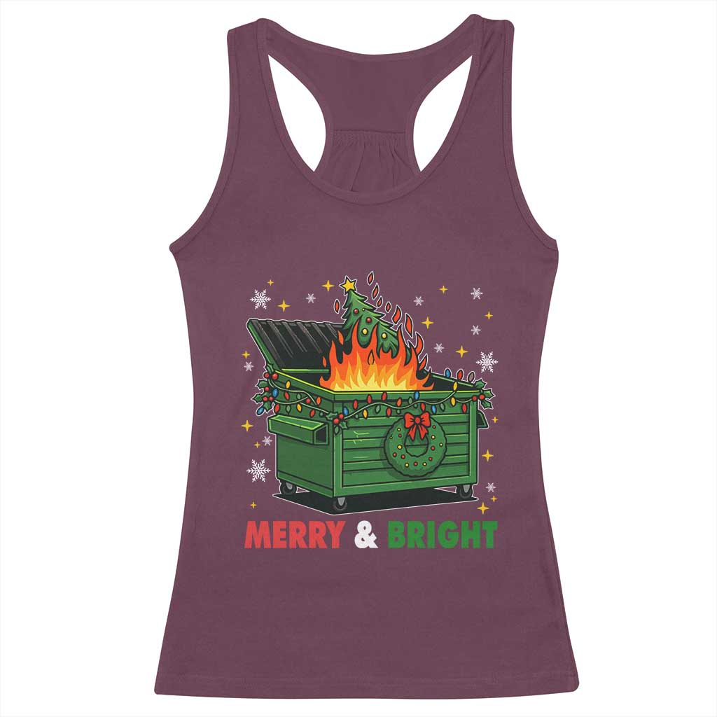 Funny Lil Dumpster Fire Christmas Racerback Tank Top Merry And Bright Xmas Tree - Wonder Print Shop