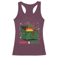 Funny Lil Dumpster Fire Christmas Racerback Tank Top Merry And Bright Xmas Tree - Wonder Print Shop