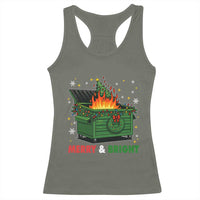 Funny Lil Dumpster Fire Christmas Racerback Tank Top Merry And Bright Xmas Tree - Wonder Print Shop