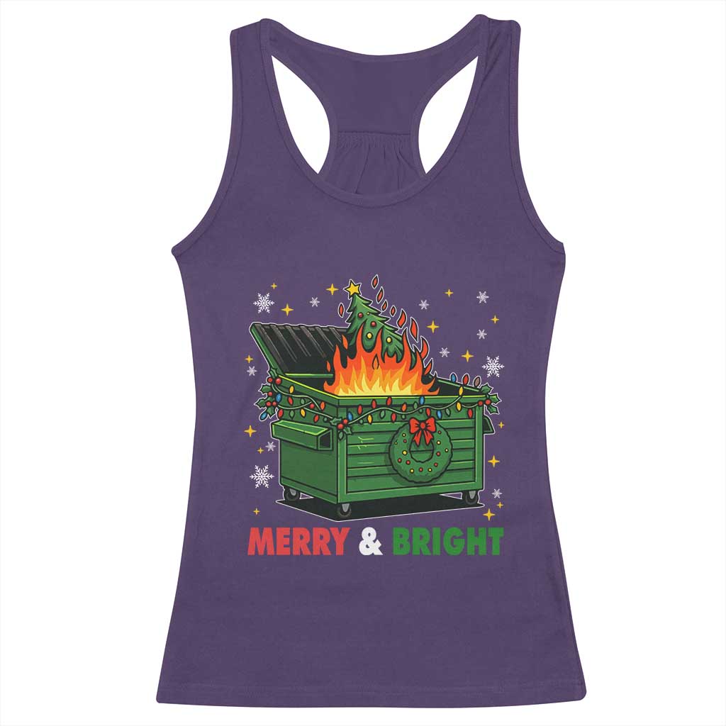 Funny Lil Dumpster Fire Christmas Racerback Tank Top Merry And Bright Xmas Tree - Wonder Print Shop