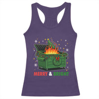 Funny Lil Dumpster Fire Christmas Racerback Tank Top Merry And Bright Xmas Tree - Wonder Print Shop