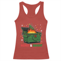 Funny Lil Dumpster Fire Christmas Racerback Tank Top Merry And Bright Xmas Tree - Wonder Print Shop