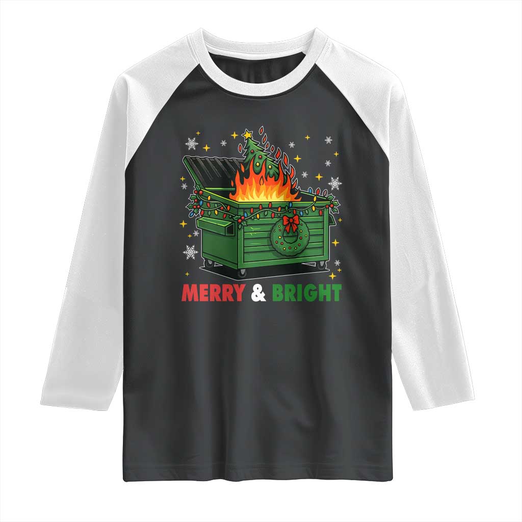 Funny Lil Dumpster Fire Christmas Raglan Shirt Merry And Bright Xmas Tree - Wonder Print Shop