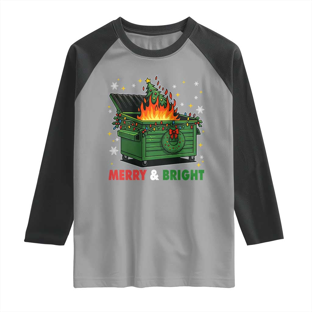 Funny Lil Dumpster Fire Christmas Raglan Shirt Merry And Bright Xmas Tree - Wonder Print Shop