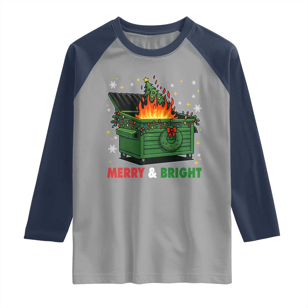Funny Lil Dumpster Fire Christmas Raglan Shirt Merry And Bright Xmas Tree - Wonder Print Shop
