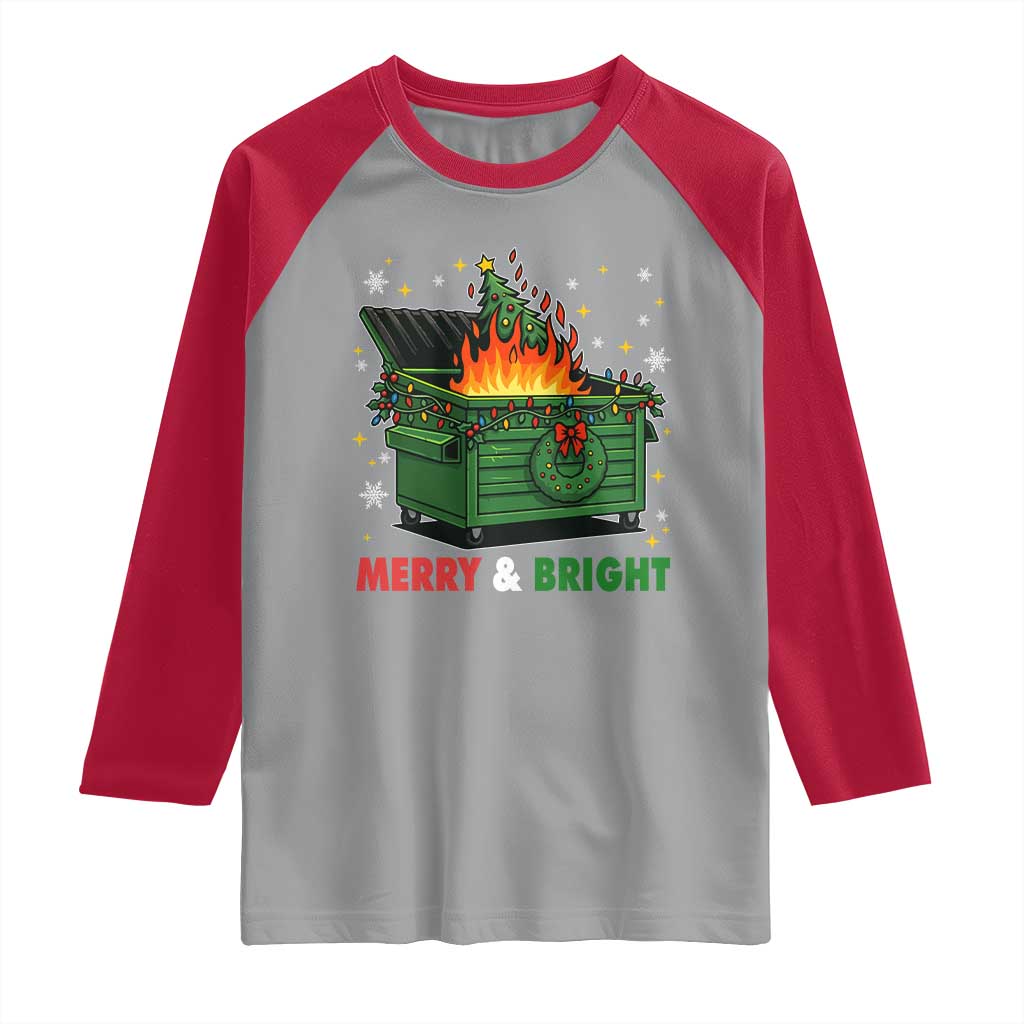 Funny Lil Dumpster Fire Christmas Raglan Shirt Merry And Bright Xmas Tree - Wonder Print Shop