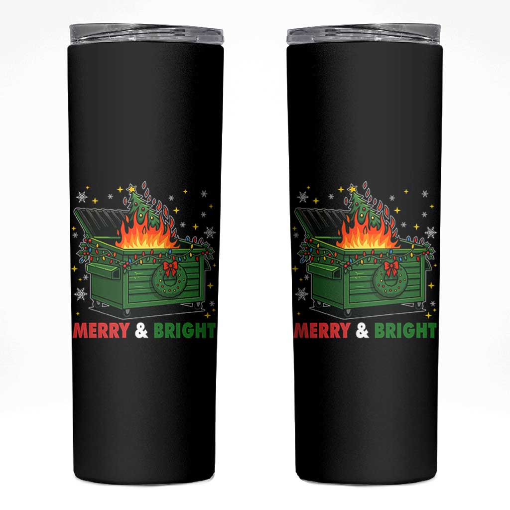 Funny Lil Dumpster Fire Christmas Skinny Tumbler Merry And Bright Xmas Tree - Wonder Print Shop
