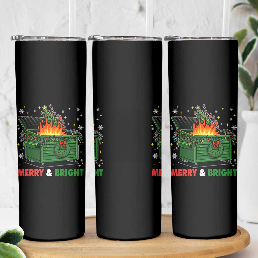 Funny Lil Dumpster Fire Christmas Skinny Tumbler Merry And Bright Xmas Tree - Wonder Print Shop