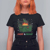 Funny Lil Dumpster Fire Christmas T Shirt For Women Merry And Bright Xmas Tree - Wonder Print Shop