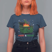 Funny Lil Dumpster Fire Christmas T Shirt For Women Merry And Bright Xmas Tree - Wonder Print Shop