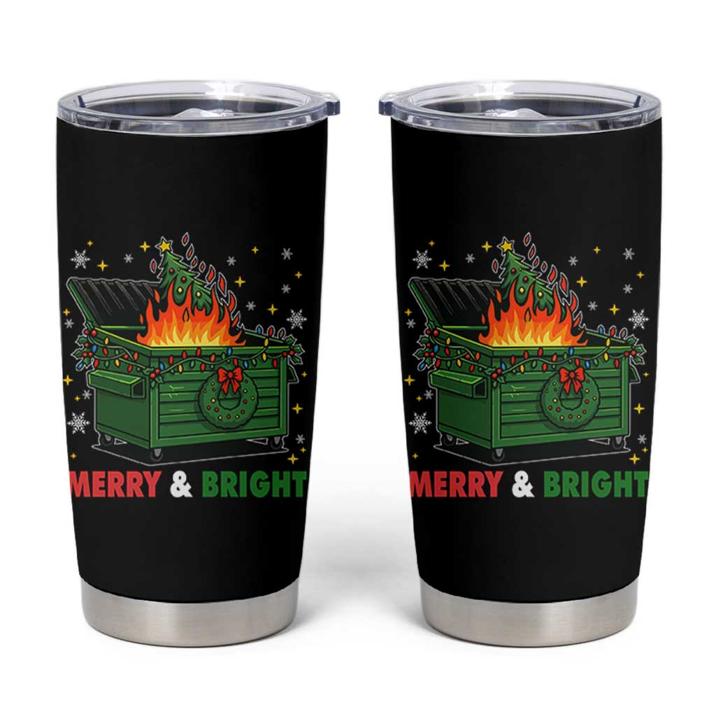 Funny Lil Dumpster Fire Christmas Tumbler Cup Merry And Bright Xmas Tree - Wonder Print Shop