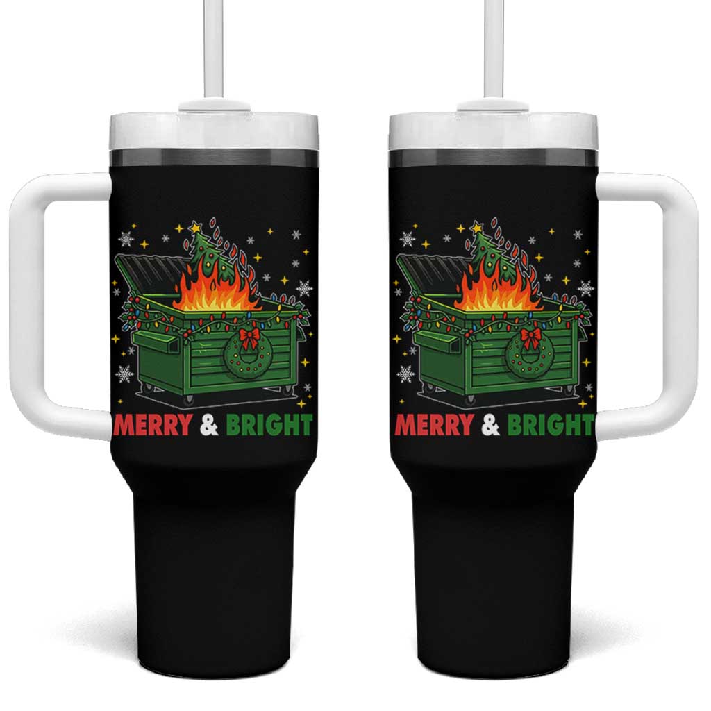 Funny Lil Dumpster Fire Christmas Tumbler With Handle Merry And Bright Xmas Tree - Wonder Print Shop
