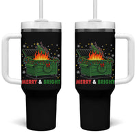 Funny Lil Dumpster Fire Christmas Tumbler With Handle Merry And Bright Xmas Tree - Wonder Print Shop