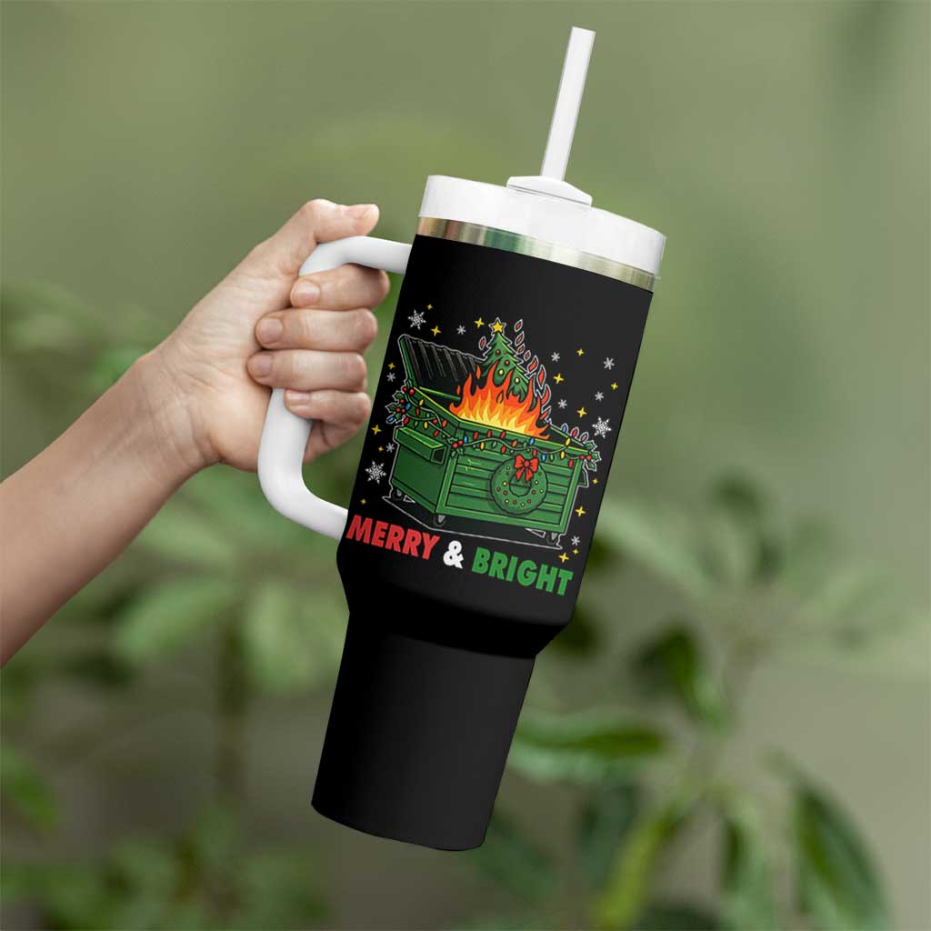 Funny Lil Dumpster Fire Christmas Tumbler With Handle Merry And Bright Xmas Tree - Wonder Print Shop