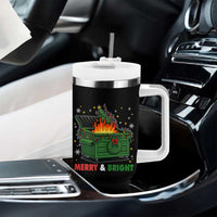 Funny Lil Dumpster Fire Christmas Tumbler With Handle Merry And Bright Xmas Tree - Wonder Print Shop