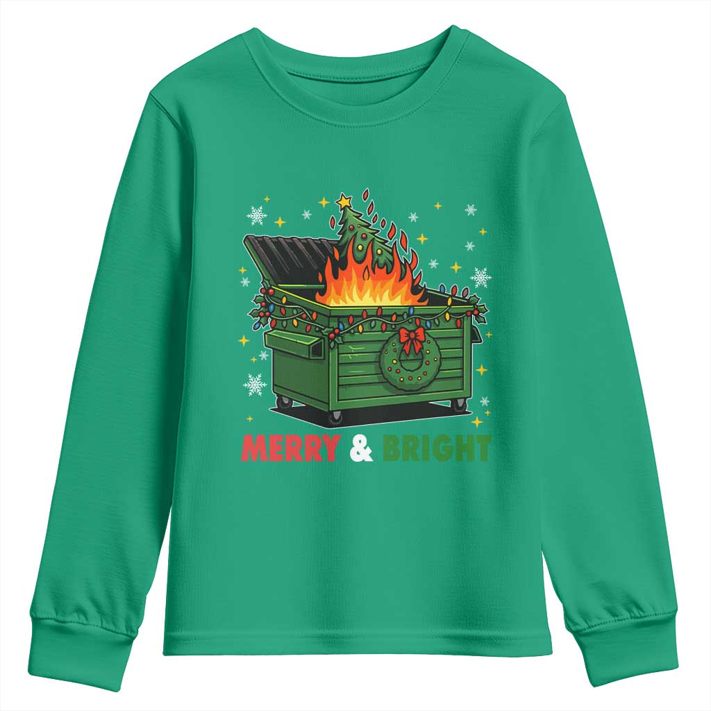 Funny Lil Dumpster Fire Christmas Youth Sweatshirt Merry And Bright Xmas Tree - Wonder Print Shop