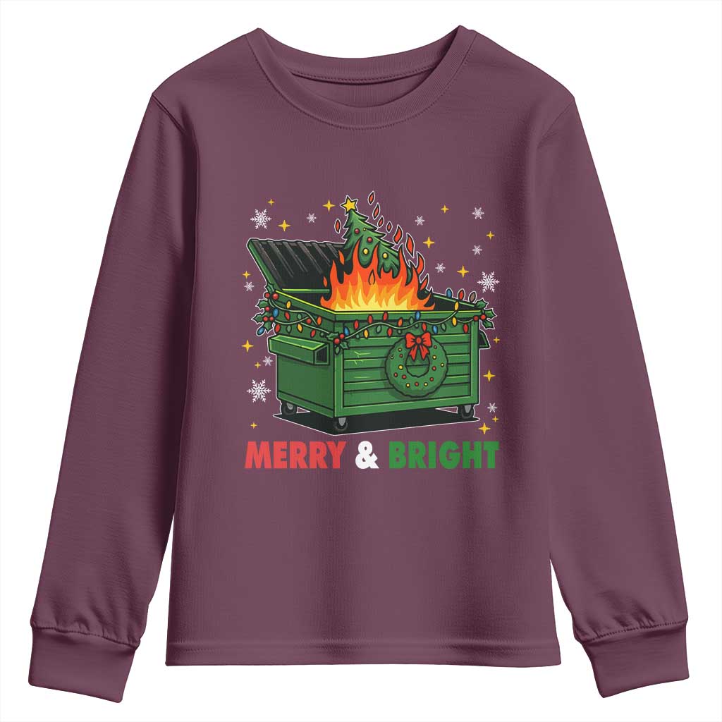 Funny Lil Dumpster Fire Christmas Youth Sweatshirt Merry And Bright Xmas Tree - Wonder Print Shop