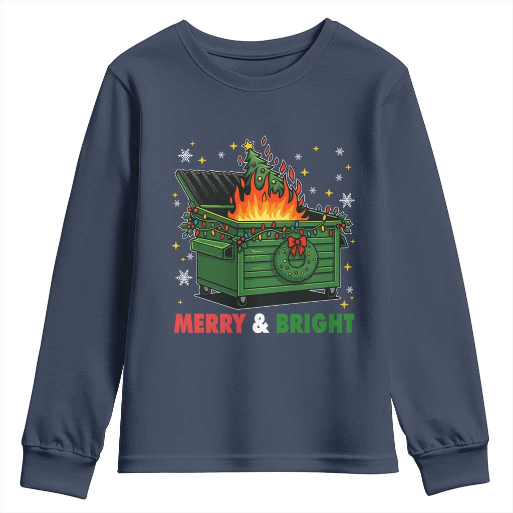 Funny Lil Dumpster Fire Christmas Youth Sweatshirt Merry And Bright Xmas Tree - Wonder Print Shop