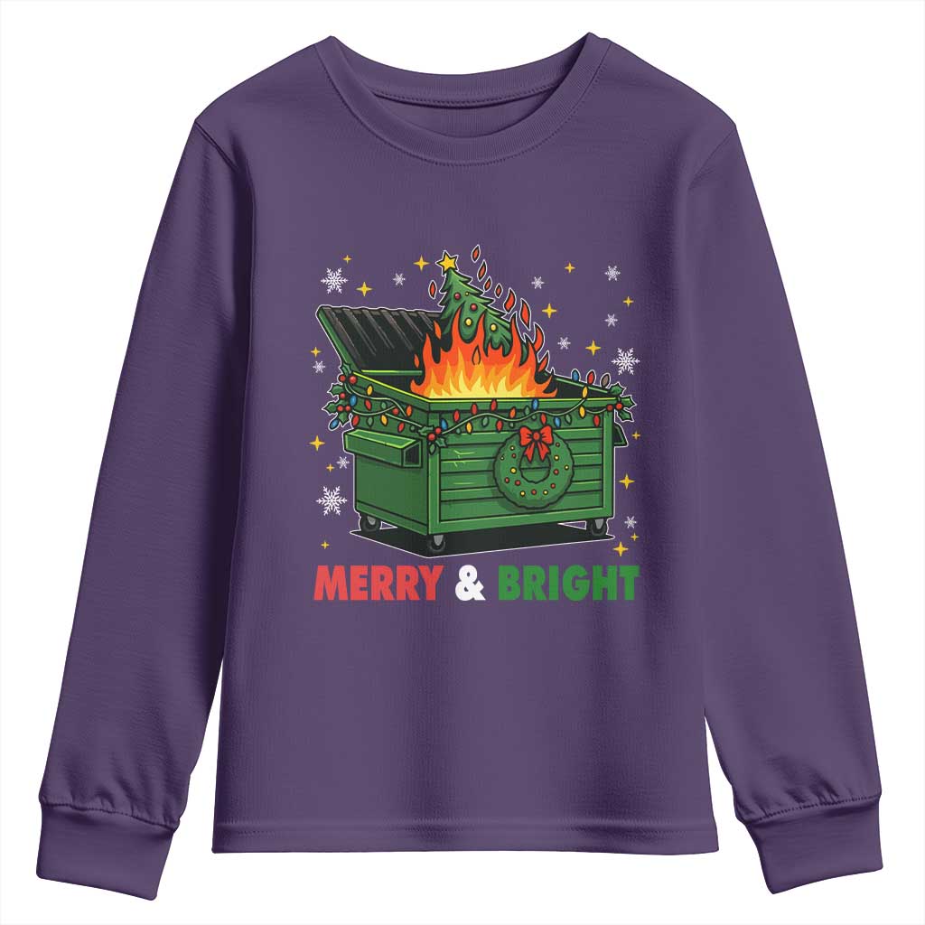 Funny Lil Dumpster Fire Christmas Youth Sweatshirt Merry And Bright Xmas Tree - Wonder Print Shop