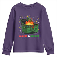 Funny Lil Dumpster Fire Christmas Youth Sweatshirt Merry And Bright Xmas Tree - Wonder Print Shop