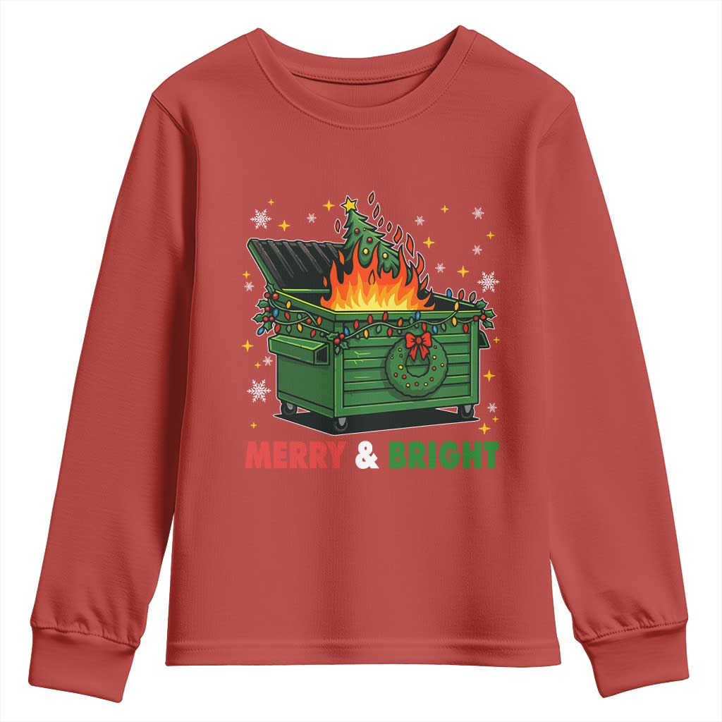 Funny Lil Dumpster Fire Christmas Youth Sweatshirt Merry And Bright Xmas Tree - Wonder Print Shop