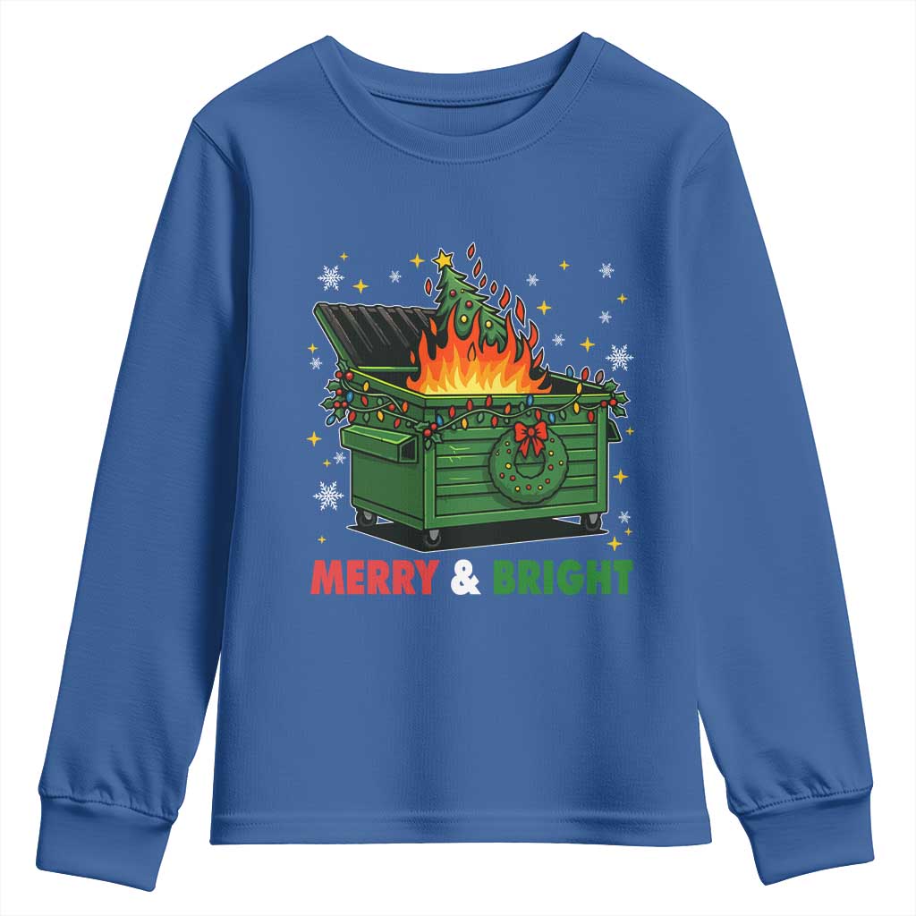 Funny Lil Dumpster Fire Christmas Youth Sweatshirt Merry And Bright Xmas Tree - Wonder Print Shop
