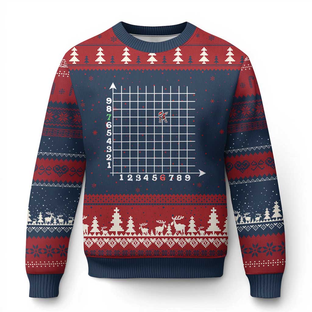 Funny 67 Math Coordinates Xmas Ugly Christmas Sweater Dabbing Santa Teacher Student Six Seven Meme - Wonder Print Shop