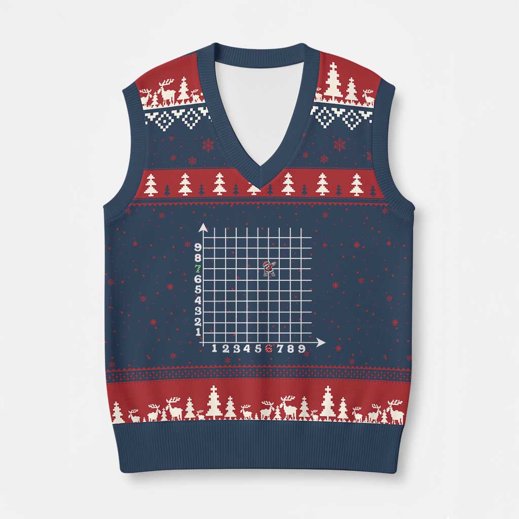 Funny 67 Math Coordinates Xmas V-Neck Knit Sweater Vest Dabbing Santa Teacher Student Six Seven Meme - Wonder Print Shop