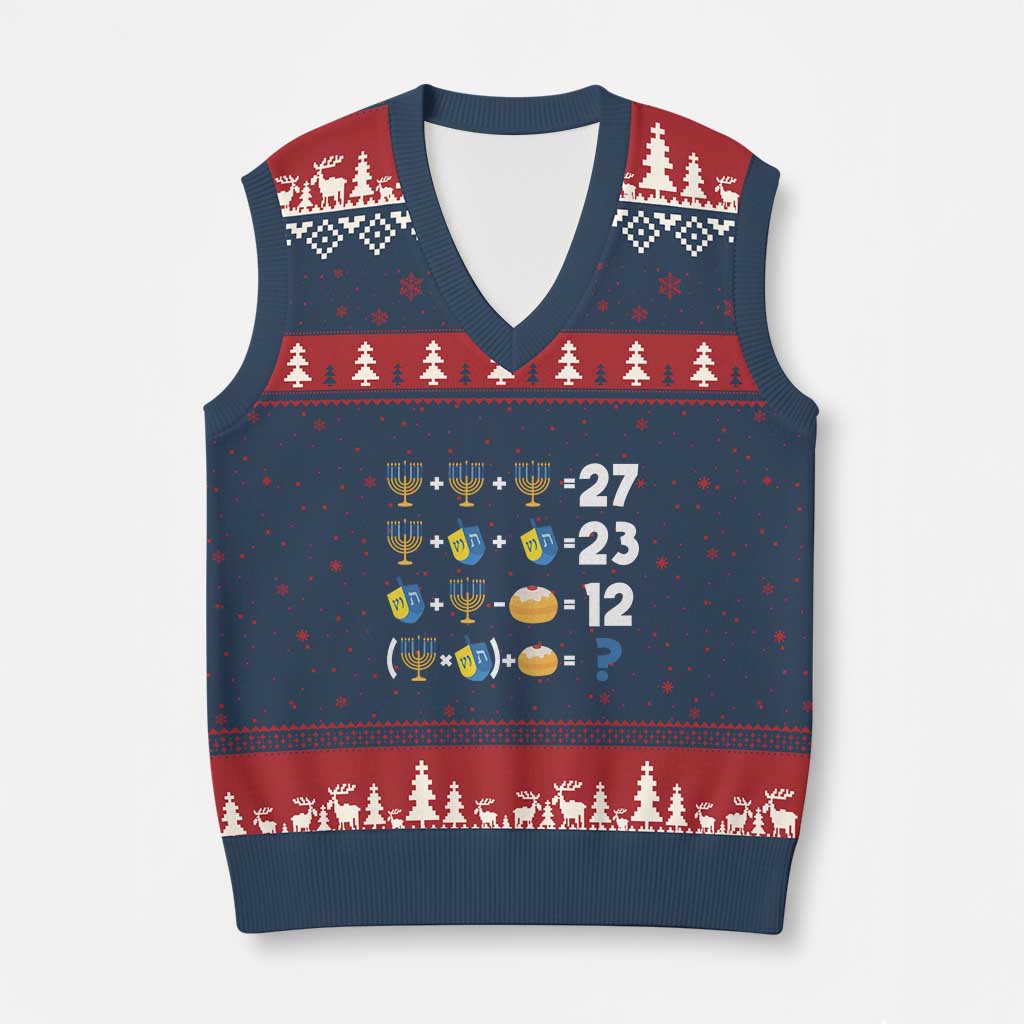 Funny Hanukkah 67 Math V-Neck Knit Sweater Vest Teacher Chanukah Six Seven Meme - Wonder Print Shop