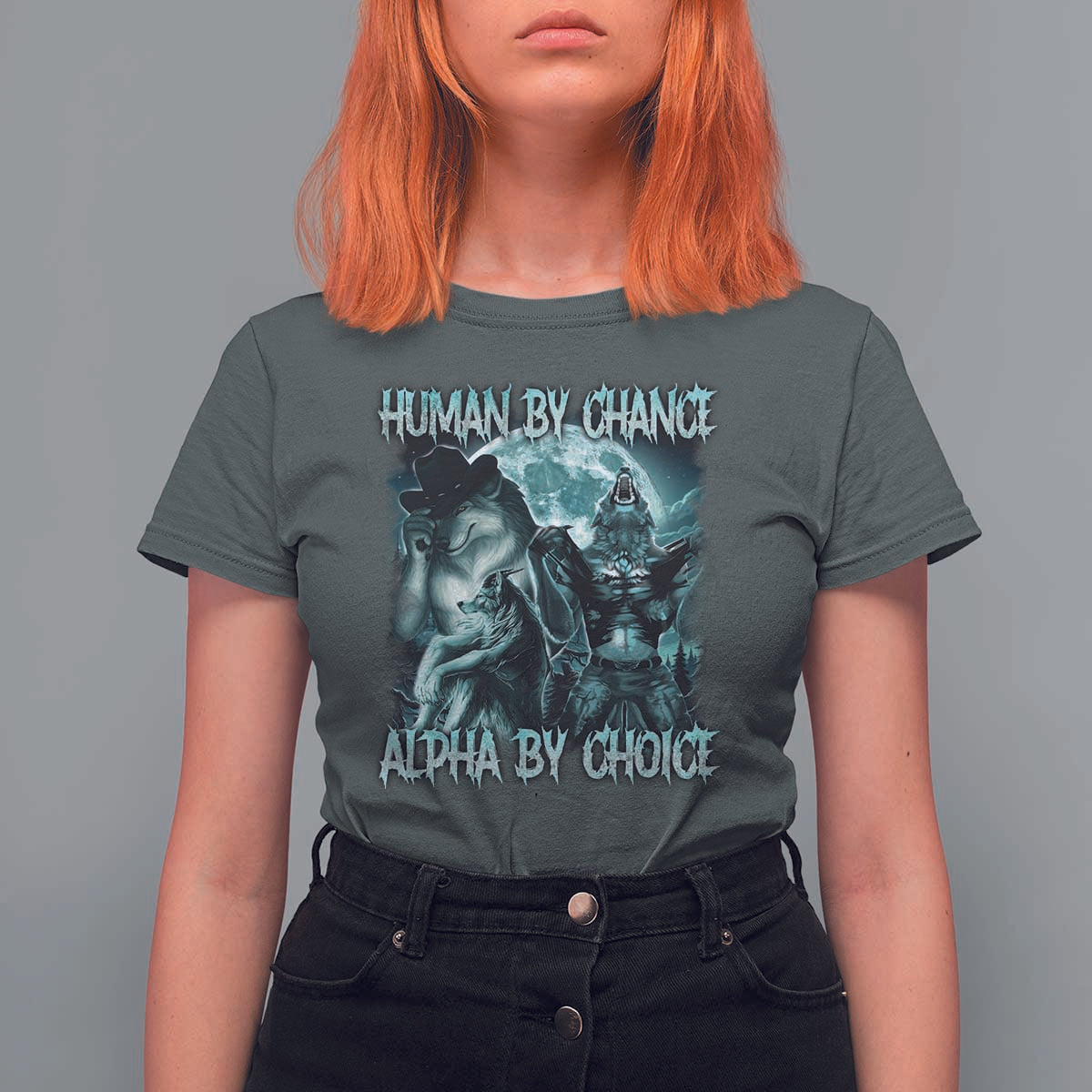 Funny Human By Chance Alpha By Choice T Shirt For Women Alpha Wolf Oddly Specific Meme - Wonder Print Shop