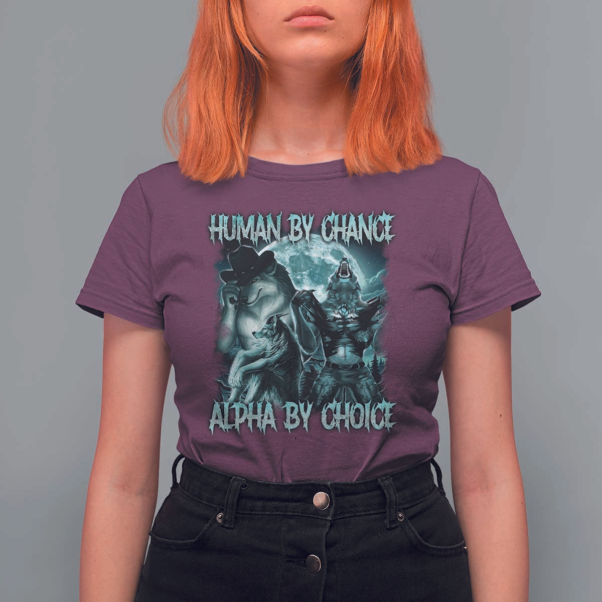 Funny Human By Chance Alpha By Choice T Shirt For Women Alpha Wolf Oddly Specific Meme - Wonder Print Shop