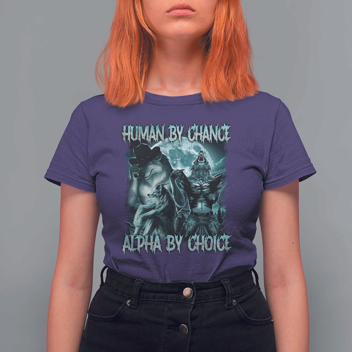 Funny Human By Chance Alpha By Choice T Shirt For Women Alpha Wolf Oddly Specific Meme - Wonder Print Shop
