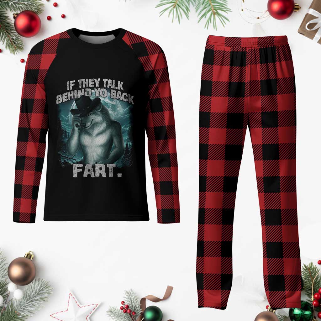 Funny If They Talk Behind Your Back Fart Plaid Pajama Set Alpha Wolf Oddly Specific Meme - Wonder Print Shop