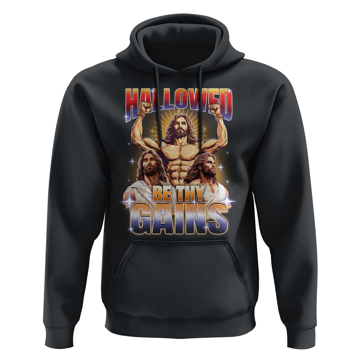 Funny Muscle Jesus Weightlifting Hoodie Hallowed Be Thy Gains Workout Humor