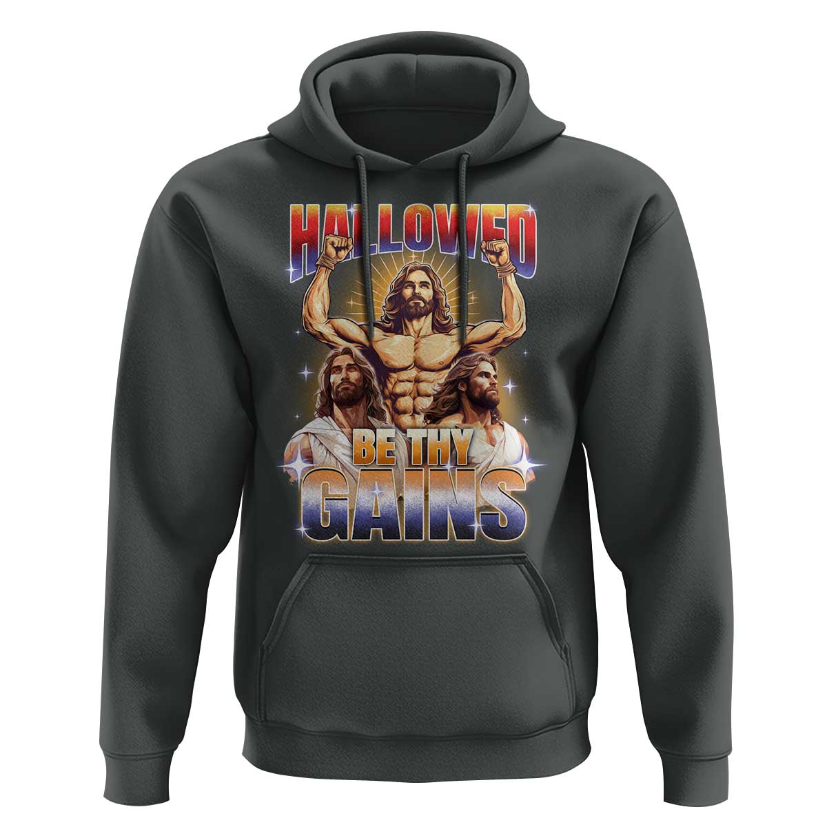 Funny Muscle Jesus Weightlifting Hoodie Hallowed Be Thy Gains Workout Humor