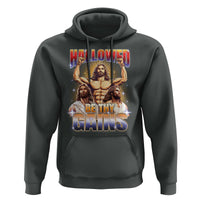 Funny Muscle Jesus Weightlifting Hoodie Hallowed Be Thy Gains Workout Humor
