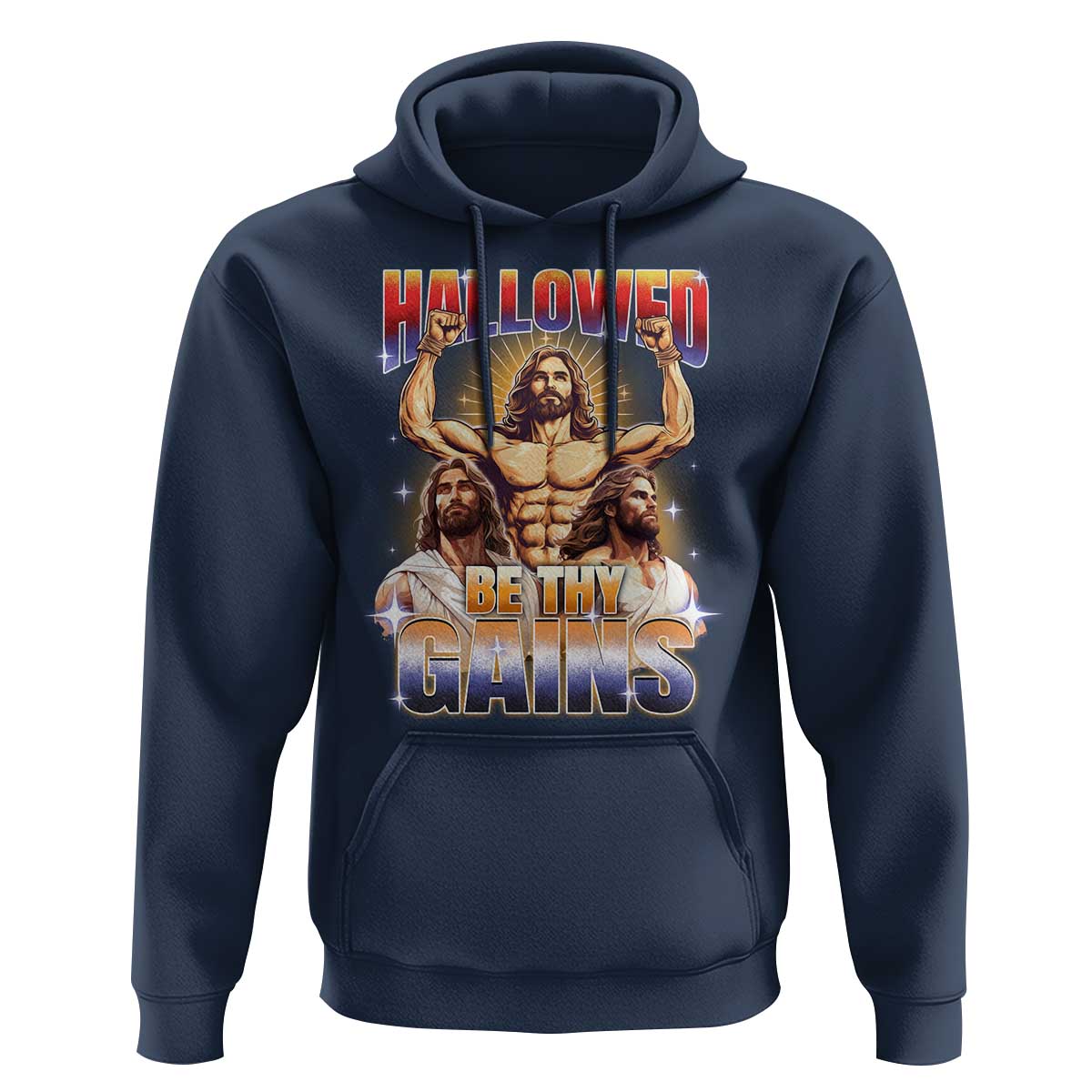 Funny Muscle Jesus Weightlifting Hoodie Hallowed Be Thy Gains Workout Humor