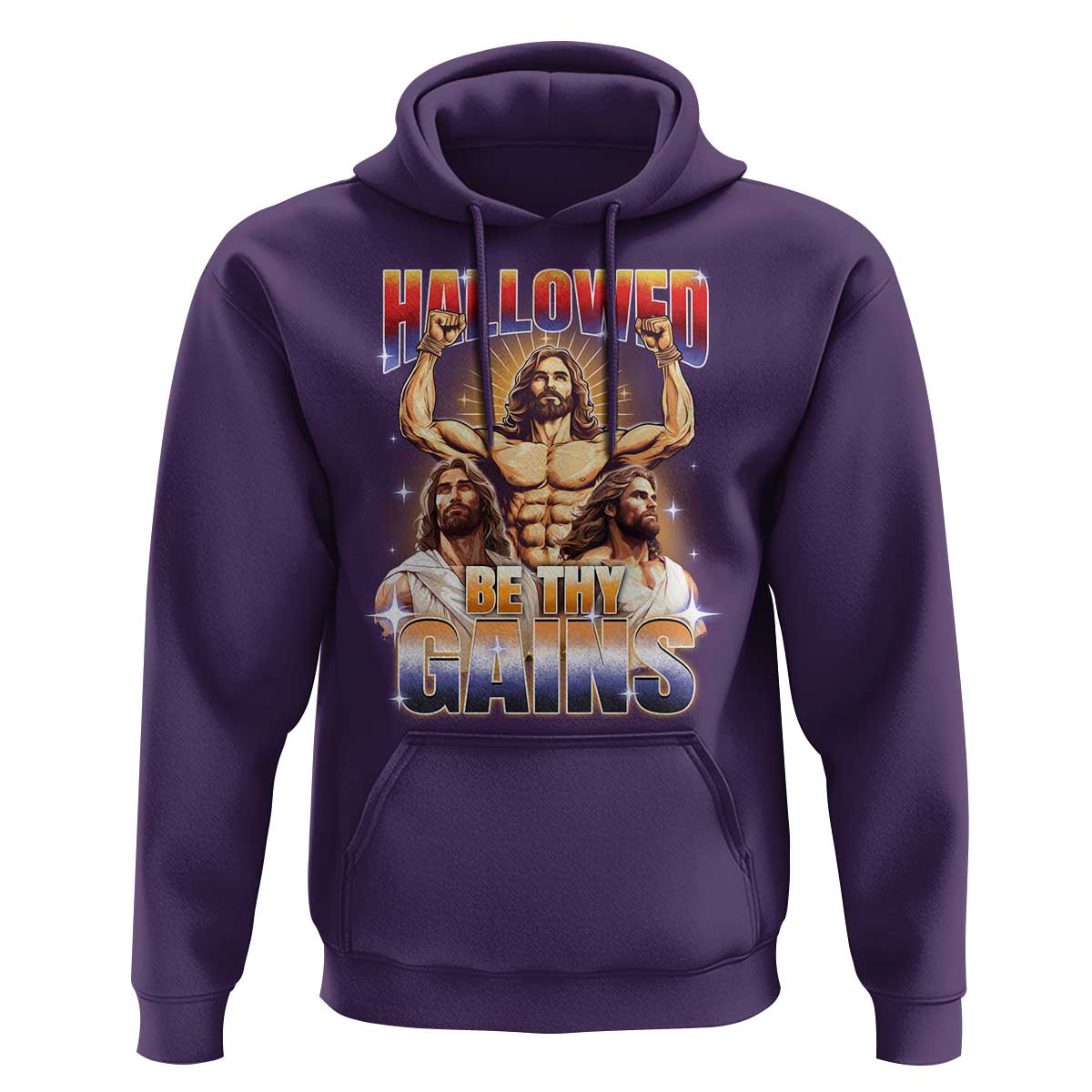 Funny Muscle Jesus Weightlifting Hoodie Hallowed Be Thy Gains Workout Humor