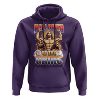 Funny Muscle Jesus Weightlifting Hoodie Hallowed Be Thy Gains Workout Humor
