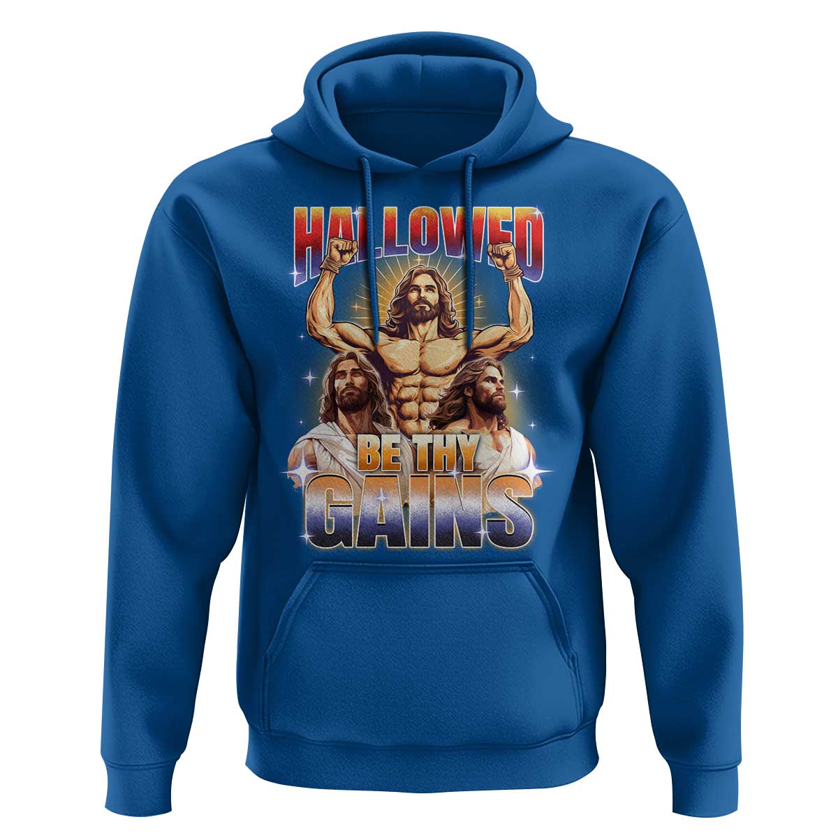 Funny Muscle Jesus Weightlifting Hoodie Hallowed Be Thy Gains Workout Humor