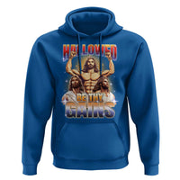 Funny Muscle Jesus Weightlifting Hoodie Hallowed Be Thy Gains Workout Humor