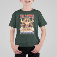 Funny Muscle Jesus Weightlifting T Shirt For Kid Hallowed Be Thy Gains Workout Humor - Wonder Print Shop